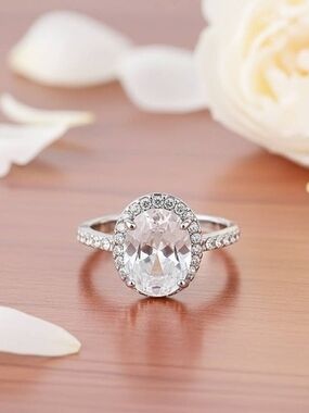 Silver Oval Halo Ring